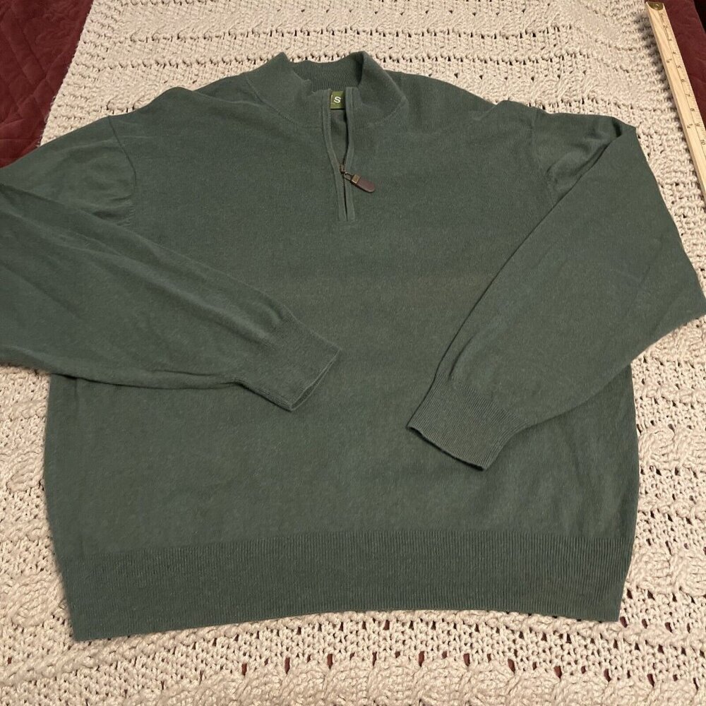 Orvis 1/4 Zip Kelly Green Cashmere Silk Cotton Blend Sweater L/S Men’s Sz XL